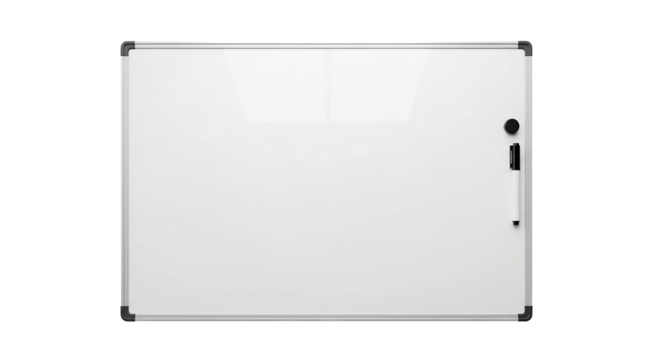 Whiteboard isolated on transparent background for office, school, or home use