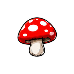 Bold Outline Cartoon Red Cap Mushroom Vector Illustration