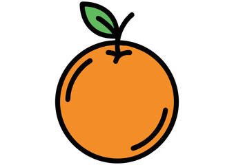 Stylized orange fruit with green leaf on a white background, vector illustration 