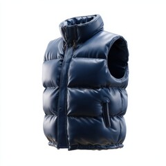 Naklejka premium Dark Blue Puffer Vest Isolated on White Background