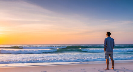 Man Watching Ocean Waves - Coastal Serenity