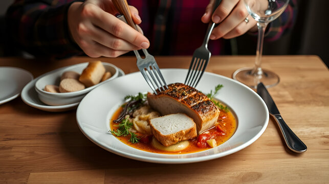 Piatto vuoto con coltello e forchetta sporchi dopo un  pranzo consumato