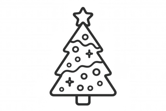 Christmas tree icon line art vector illustrating festive winter holiday season and celebration on transparent background