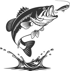 Jumping largemouth bass fishing silhouette vector illustration
