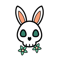 Easter bunny skull with floral accents illustration
