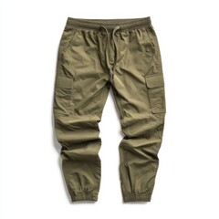 Khaki cargo pants isolated on white background