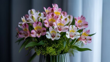 Fototapeta premium Elegant bouquet of Alstroemeria lilies with delicate pink and white petals