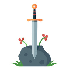 Medieval sword stuck in stone fantasy illustration