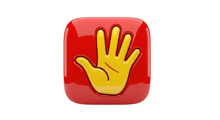 Close-up shot of a red and yellow hand symbol with rounded corners, ideal for concepts like help, support, or warning, add Company name if same logo