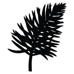 Black Silhouette of a Palm Tree Leaf on White Background