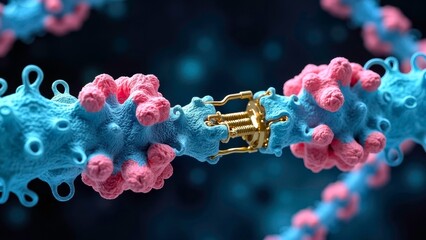 Cells and blue pink structures