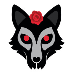 Wolf skull with roses illustration