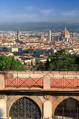 The architectural monuments (ntaSa Maria Novella, Palazzo Vecchio, Duomo) seen in the morning from...