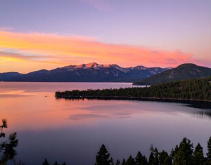 Serene lake sunrise panorama