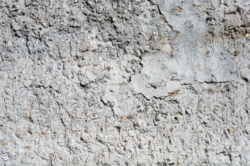 A close-up shot of an old, damaged wall with peeling paint and a heavily cracked, weathered texture