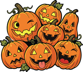 Cartoon Jack-o'-lanterns with Various Expressions