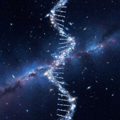 RNA molecule from stars and galaxies in deep space with glowing stars