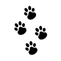 Four cute and simple paw prints in a clean black silhouette. This playful design is perfect for pet-related themes, adding a touch of charm to logos, stickers, and patterns.