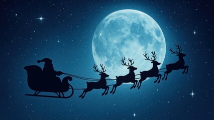 Naklejka premium Santa's sleigh under moonlight.
