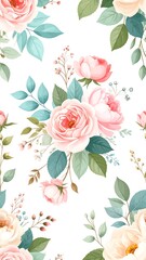 Seamless floral pattern of pink and cream roses