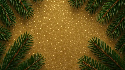 Obraz premium Festive pine branches golden background.