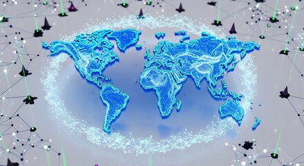 Global network connection map Digital world technology concept Futuristic design 3D illustration