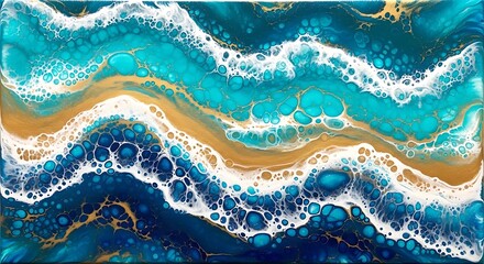 Fluid Acrylic Abstract Painting with Gold Accents and Cell Formation