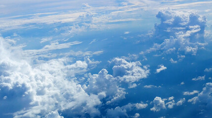 Blue sky fluffy white clouds on summer season bright clear skyline with beautiful cloudscape. Panorama blue sky clouds pattern on daylight with copy space. Cumulus cloudscape air climate sunny day