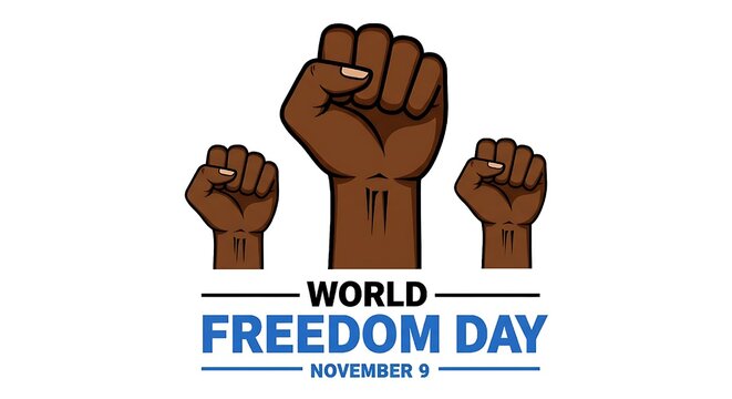 World freedom day illustration featuring raised fists, commemorating the fight for freedom isolated on white background