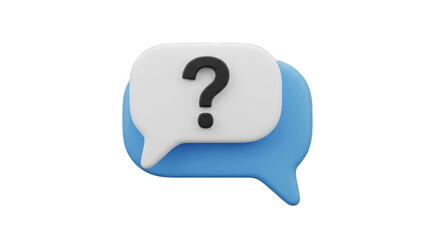 3d Two speech bubbles one white with a black question mark symbol on a on transparent background. Clarification, question, FAQ, QA concept. 