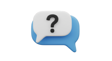 3d Two speech bubbles one white with a black question mark symbol on a on transparent background. Clarification, question, FAQ, QA concept. 