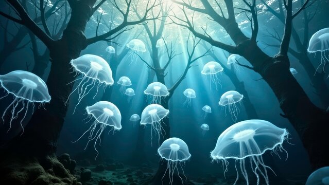 Underwater forests and jellyfish clusters gather