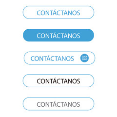 Simple and thin white and blue contactanos bar button on a white background (trad. contact us)