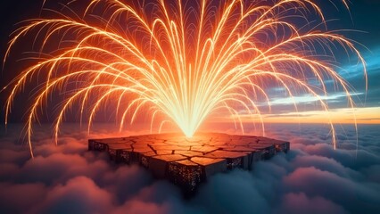 Orange light effect fireworks display scene