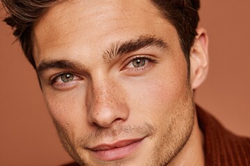 Obraz premium Captivating close-up of handsome young man, green eyes, subtle smile.