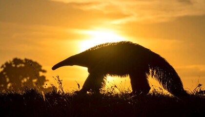 Silhouetted Anteater Golden Sunset