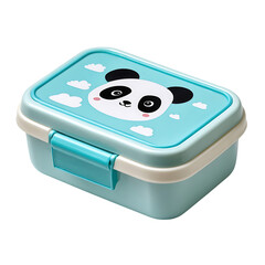 Fototapeta premium Cute panda lunchbox light blue plastic container kids food storage