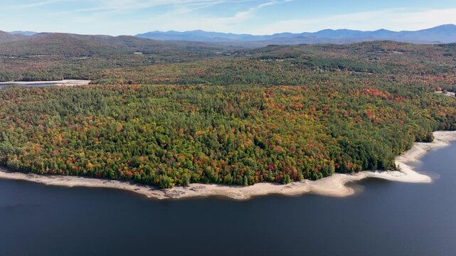 Aerial view of Moore Reservoir with visibly low water levels during drought conditions in late September.