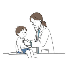 A doctor examines a young child with a stethoscope, creating a heartwarming scene