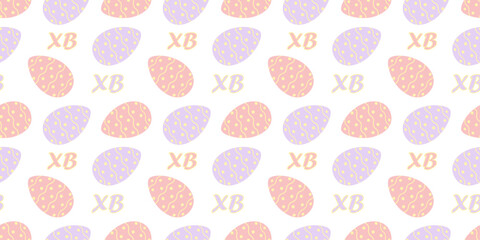 Easter Eggs with Polka Dots and Wavy Lines Decor And XB Letters Seamless Pattern Banner Format Fond