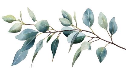 Eucalyptus branch watercolor illustration, botanical hand painted green leaves, elegant nature inspired foliage for decorative design, card or invitation

