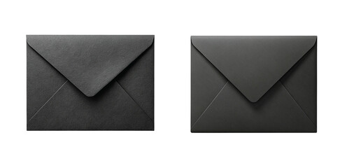 Black Paper Envelope: A black closed paper envelope, sharp outline, realistic texture, PNG style.