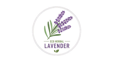 Elegant flat vector logo design featuring an eco-friendly herbal lavender sprig for natural product branding. Isolated illustration for cosmetics and wellness
