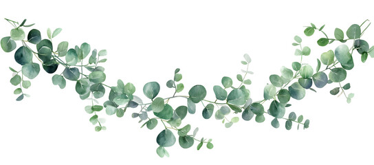 Eucalyptus branch watercolor illustration, botanical hand painted green leaves, elegant nature inspired foliage for decorative design, card or invitation

