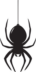 Black spider hanging on thread arachnid silhouette vector, black and white silhouette vector illustration