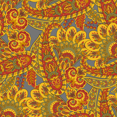 Paisley seamless floral vector pattern. Vintage background in batik style