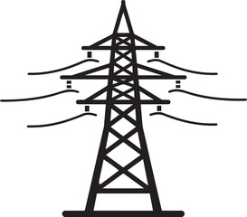 Electric Transmission Tower Icon: High-Voltage Power Pylon Vector Symbol

