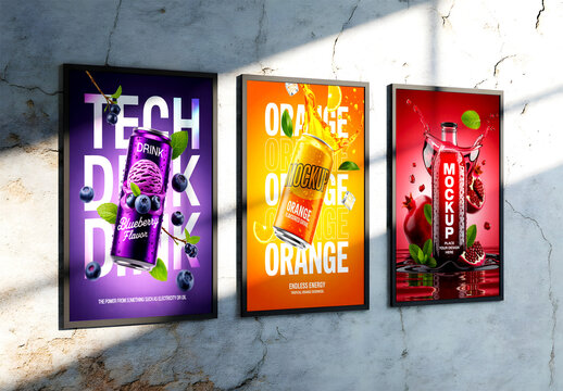 Three Vertical Poster Mockups for Drink Ads