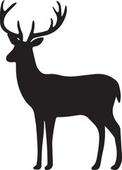 Majestic stag deer silhouette standing tall deer black vector, black and white silhouette vector illustration