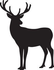 Majestic stag deer silhouette standing tall deer black vector, black and white silhouette vector illustration